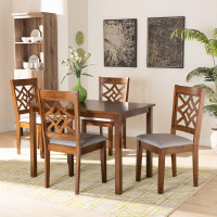 Baxton Studio RH340C-Grey/Walnut-5PC Dining Set Nicolette Modern and Contemporary Grey Fabric Upholstered and Walnut Brown Finished Wood 5-Piece Dining Set